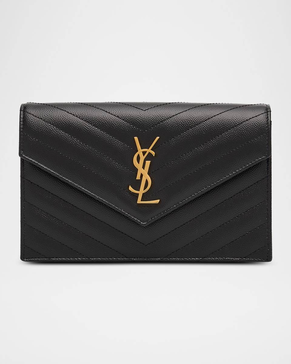 Small YSL Wallet on Chain in Grain Leather